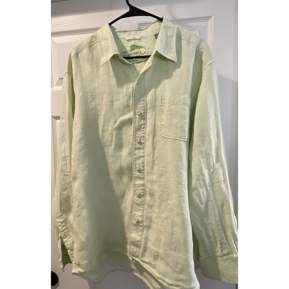 Tommy Bahama Button Up Mens XL Green Good Linen Long Sleeve TB31
